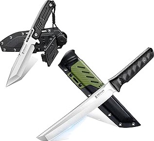 Dragon Creek Outdoor Knife - Silver Fixed Blade Tanto Knife with Green Outdoor Survival Knife with Sheath for Camping Hiking Gift Men product image