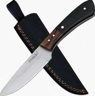 Perkin Knives PS100 Handmade Hunting Knife with Leather Sheath – 7.5" Full Tang Fixed Blade Knife, 4" Tanto Blade 420C Alloy Steel, Micarta Handle Bushcraft Survival Knife for Outdoor Camping & Hunting product image