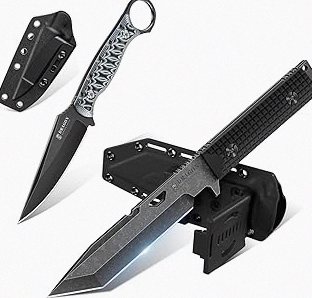 Dragon Creek Outdoor Knife - Grey Fixed Blade Knife with Black Outdoor Survival Knife with Sheath for Camping Hiking Gift Men product image