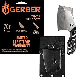 Gerber Gear TRI-Tip Mini Cleaver Fixed Blade Camping Knife with Molle Sheath for Survival and Bushcrafting, Black product image
