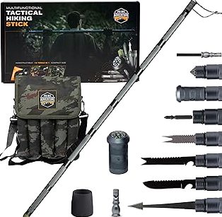 15-in-1 Tactical Survival Walking Stick & Hiking Staff – Heavy-Duty Collapsible Multitool for Camping, Hiking & Outdoor Survival Gear (8 Tubes, Premium Build) product image