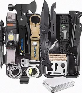 XUANLAN Emergency Survival Kit, Outdoor Survival Gear Tool with Survival Bracelet, Fire Starter, Whistle, Wood Cutter, Water Bottle Clip, Pen (29 in 1) product image