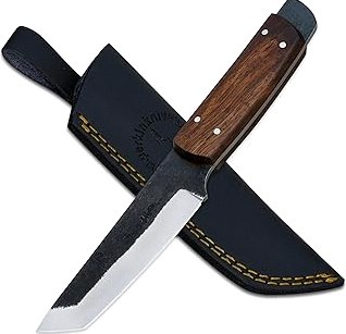 Perkin PK800 Fixed Blade Hunting Knife with Leather Sheath – 7.75” Full Tang 1095 Steel Tanto Blade, Walnut Wood Handle – Bushcraft, Camping, Fishing & Survival Knife for Outdoor product image
