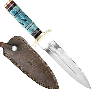 Perkin Hunting Knives- 13” Double Edge Knives - Handmade Knife With Leather Sheath - 440C Razor Sharp Steel Spear Point Blade with Colored Bone Handle for Camping, Tactical, and Survival product image
