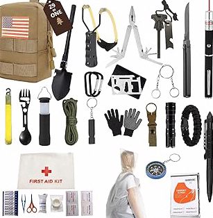 ​29-in-1 Outdoor Survival Gear Kit with Heavy-Duty Storage Bag, First Aid & Fire Starter – Emergency Tools for Camping Hiking, Gifts for Dad, Husband, Men Women product image