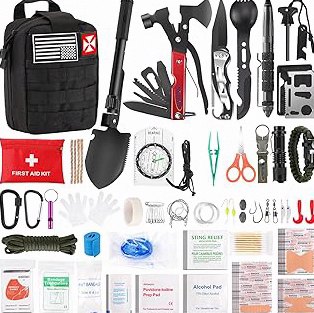 Survival First Aid Kit, 248PCS Survival Tools Camping Essentials Tactical Gear Emergency Trauma Medical Supplies Packed in a MOLLE Pouch, Saber Card,Cool for Men Camping Hiking Outdoor Activities product image