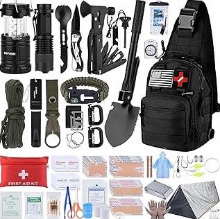 Survival Kit, 250pcs Survival Tools Tactical Gear and Trauma Bag, Survival First Aid Kit with Molle Crossbody Bag & Emergency Tent for Earthquake, Bug Out, Outdoor Adventure, Gifts for Christmas Men product image
