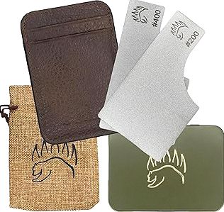 2X Dual Grit Diamond Sharpening Stone + Leather Wallet Strop | By The Bear Essentials | Pocket Credit-Card Sized Field Sharpener for Camping, Bushcraft, Outdoors, Survival, EDC - Light Brown product image