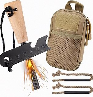 Fire Starter Survival Tool, Fire Starter Kit Includes Magnesium Rod, Steel Striker, 2 Pcs Wick Hemp Rope and Multifunctional Outdoor Bag, Fire Starters for Campfires Hiking Survival Training Gift product image