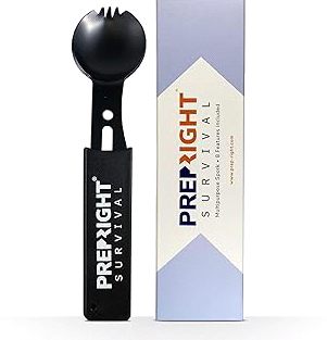 Multipurpose Spork, Utility Knife, Spoon, Fork, Bottle Opener, and Whistle for Camping Gear and Survival Kits, Use for Hiking and Backpacking, Tactical Accessories, Black product image